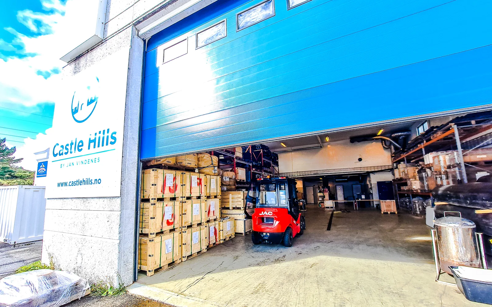 The front of an industrial warehouse building